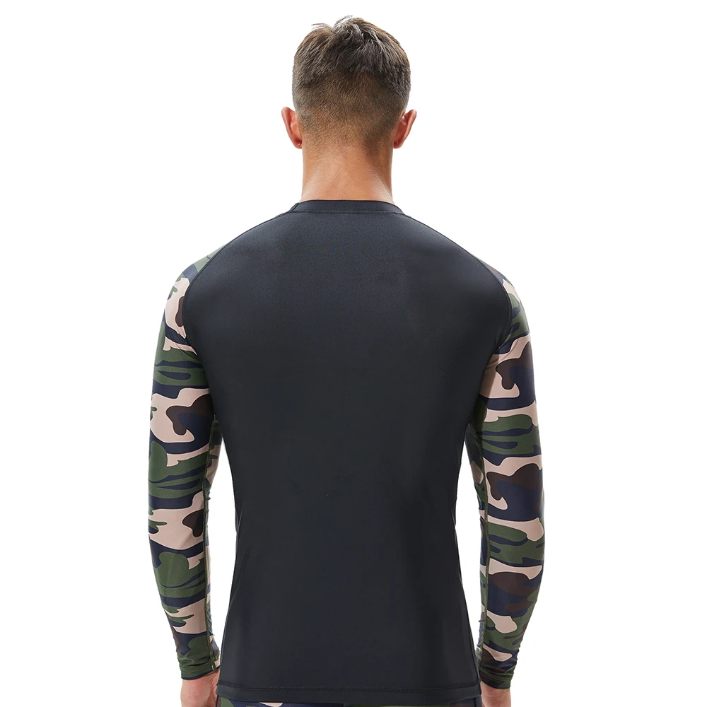 Fashion Men's Camouflage Stitching Long Sleeve Sun Protection Top Comfortable Stretch Water Sports Beach Quick Dry Swim Surf Top