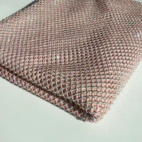 pink rhinestones fabric mesh applique ss10 crystal ribbon sewing trimming mesh strass crystal net for diy dress garment