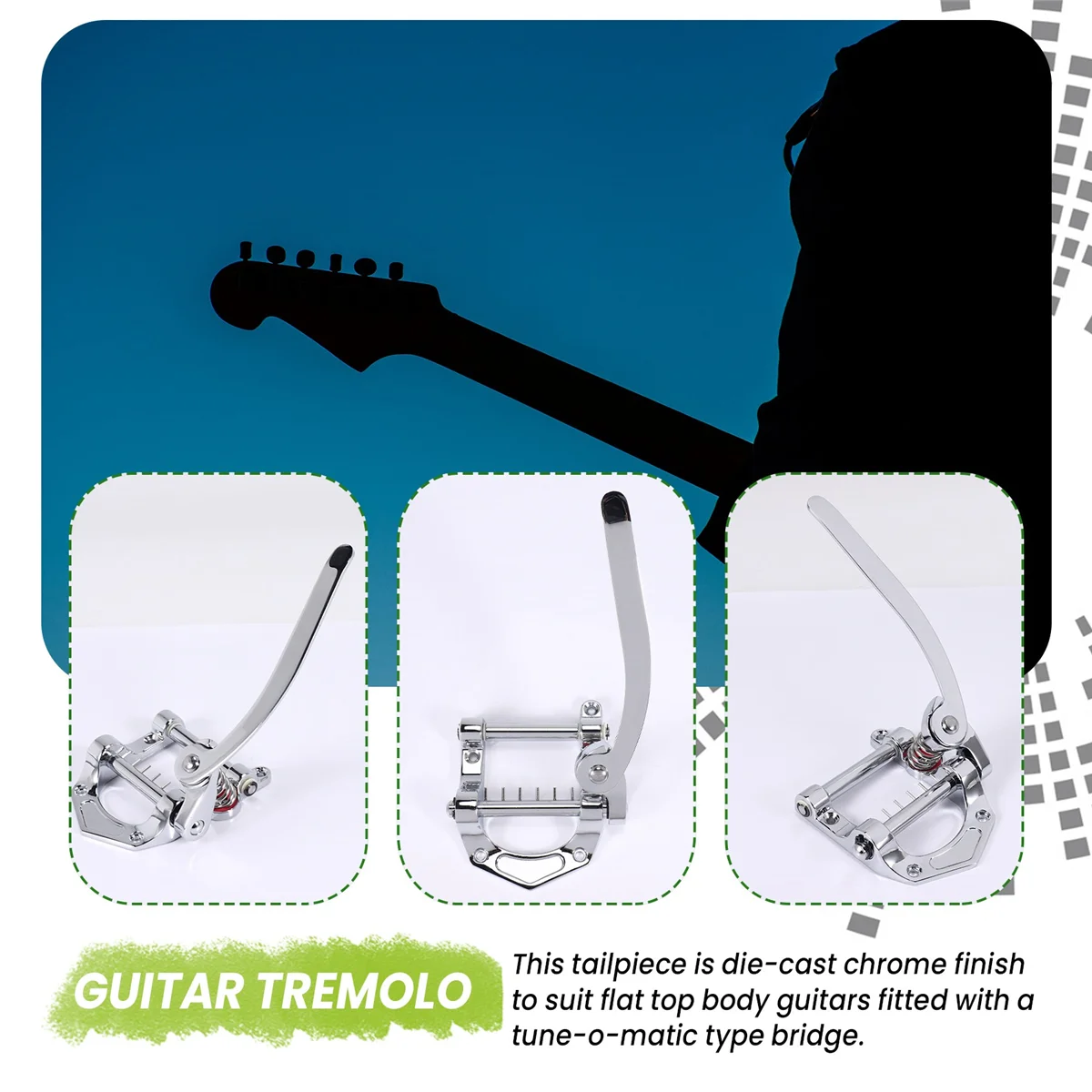 Гитарный хвостовик Vibrato Tremolo с плоским верхом, тремоло-блок Vibrato Bridge для электрогитар Tele, SG, LP, ETC (серебристый) (art.: 3920ca71fc3fa) - 3920ca71fc3fa