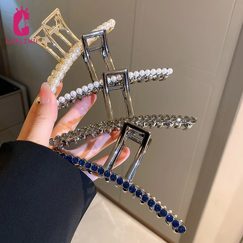

2022 New Fashion Metal Large Pearl Rhinestone Square Hairpin Pan Hair Claw for Women Girl Hair Accessories Headwear