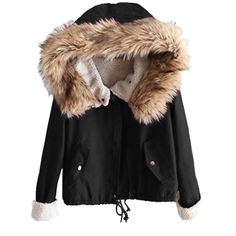 Short Hooded Parka With Fur Collar Winter Jacket Women Casual Warm Adjustable Waist Female Cotton Liner Parka Coats 2022 New