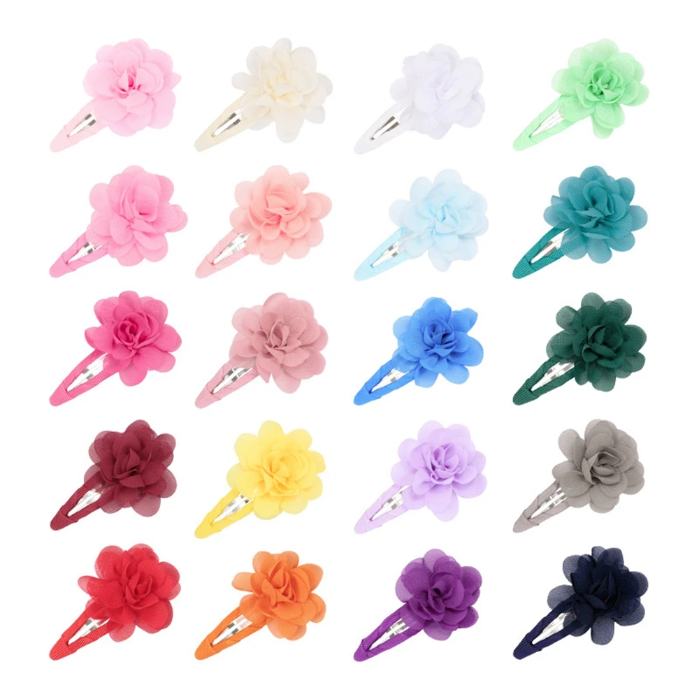 Nishine Solid Color 2Inch Chiffon Flower Hair Bows Clips for Girls Fully Lined Non Slip Baby Kids Head Accessories Hairpins images - 6