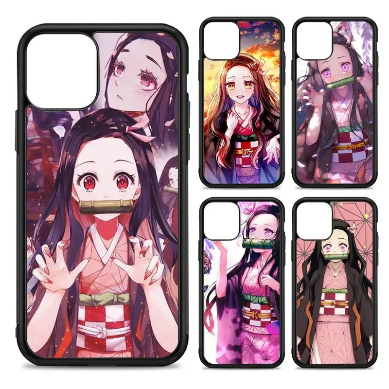 

FHNBLJ Demon Slayer Kamado Nezuko Phone Case Silicone PC+TPU Case for iPhone 11 12 13 Pro Max 8 7 6 Plus X SE XR Hard Fundas