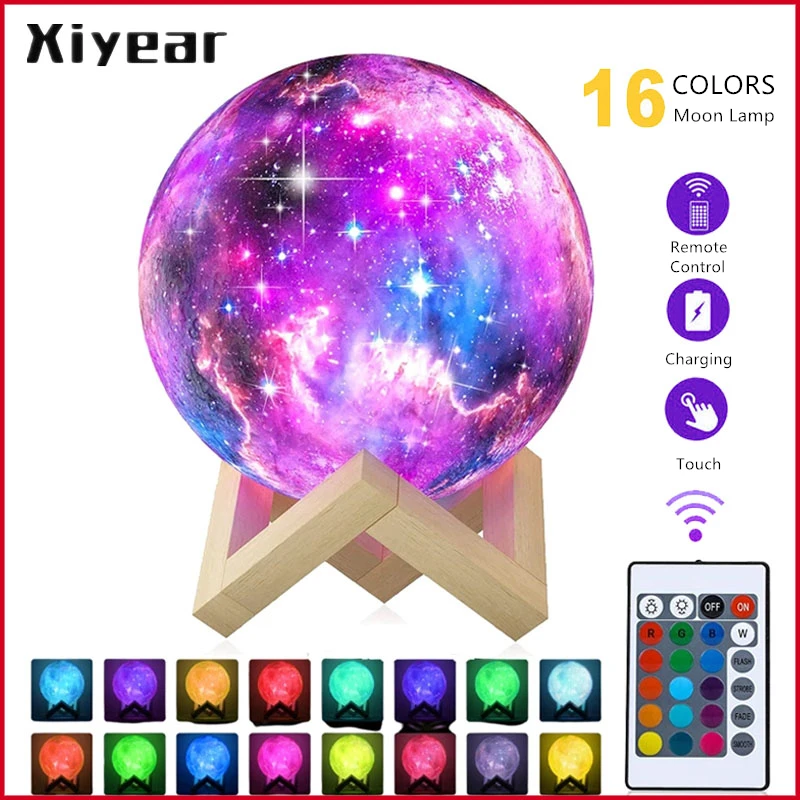 3D светильник в виде Луны, детский ночник, рождественские подарки, светильник с дистанционным управлением, сенсорный ночсветильник с зарядк...
