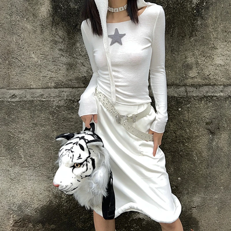 Кроп-Топ Harajuku в стиле гранж облегающий корейский топ с длинным рукавом и круглым