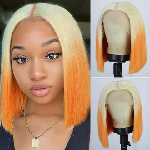 Синтетические прямые T-образные парики AISI HAIR, Короткие парики с эффектом омбре, парики с оранжевыми бобами для женщин, повседневные термостойкие Волосы средней длины