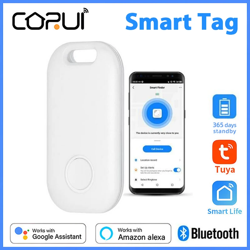 CoRui Tuya Mini GPS Tracker Keychain Anti-Lost Alarm Finder Wireless Bluetooth-compatible 2-way Search Child Bag Pet GPS Locator