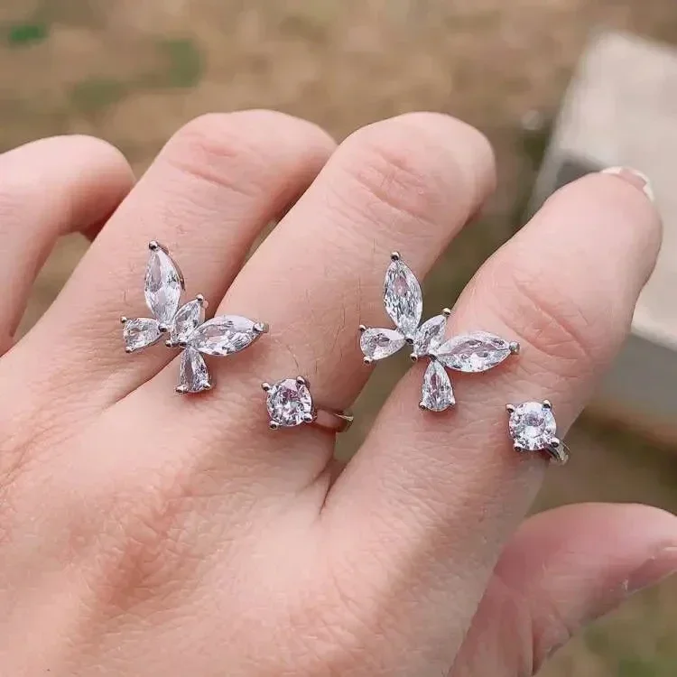 Изысканное серебро 925 пробы роскошное кольцо в форме бабочки открытое
