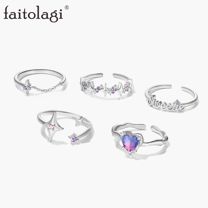 

Женское Открытое кольцо с розовым и фиолетовым цирконом, Y2K