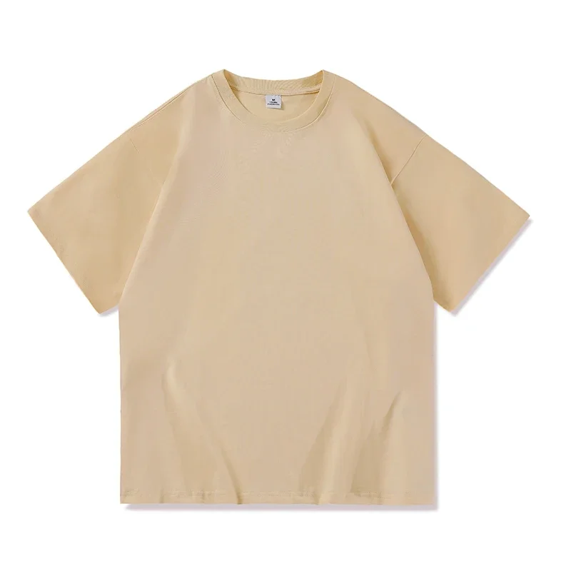 Фото YASUGUOJI Casual Solid Color Summer Cotton Tee Shirts for Men Loose Oversized Short Sleeve T-shirt Men Men's Bodybuilding Tops №4