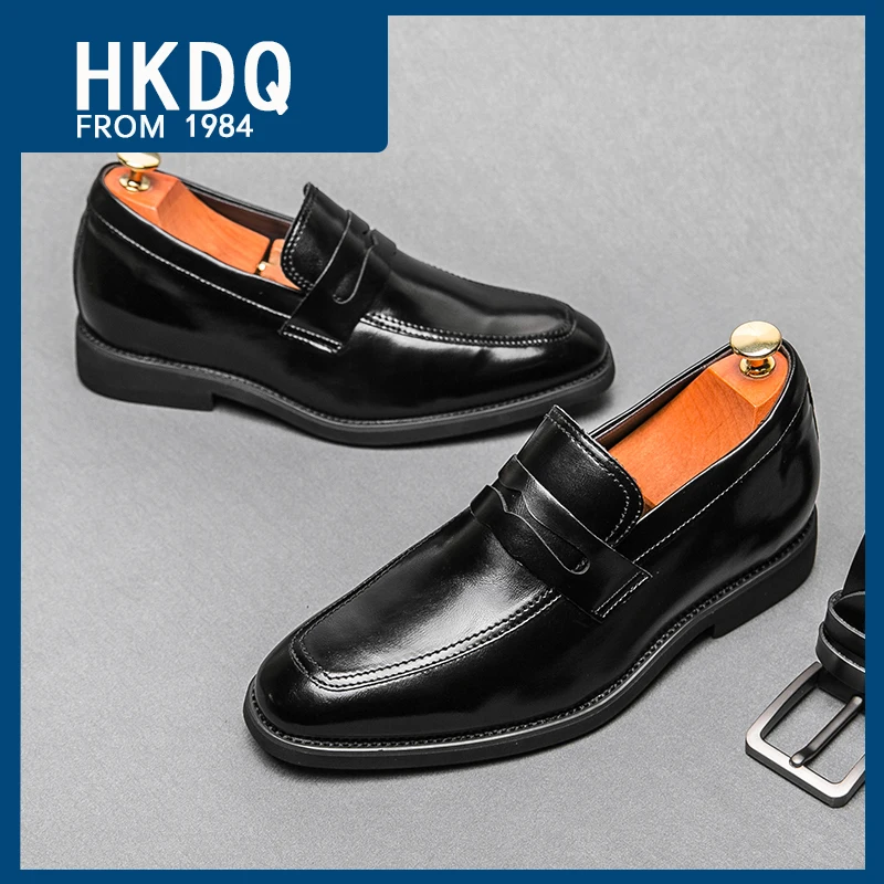 

Классические мужские туфли HKDQ, увеличивающие рост, дышащие слипоны, кожаная обувь, мужские удобные деловые туфли, большие размеры 38-47
