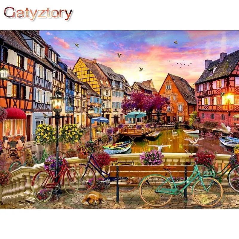 

GATYZTORY 40x50cm Painting By Numbers Street Digital Painting Landscape On Cavans Frameless DIY pictures by numbers Home Decor