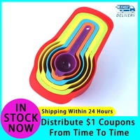 diy colored plastic measuring spoons stackable combination measuring cup kitchen accessories baking tools 6 piece set
