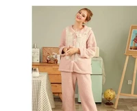 cartoon cute sweet suit autumn and winter new thick pajamas thick section warm solid color cute fashion trend casual pajamas