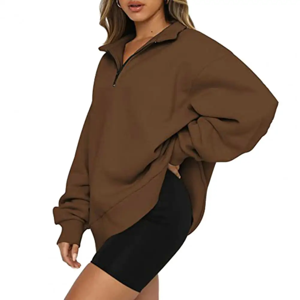 

Женский уютный зимний пуловер с молнией и воротником-стойкой