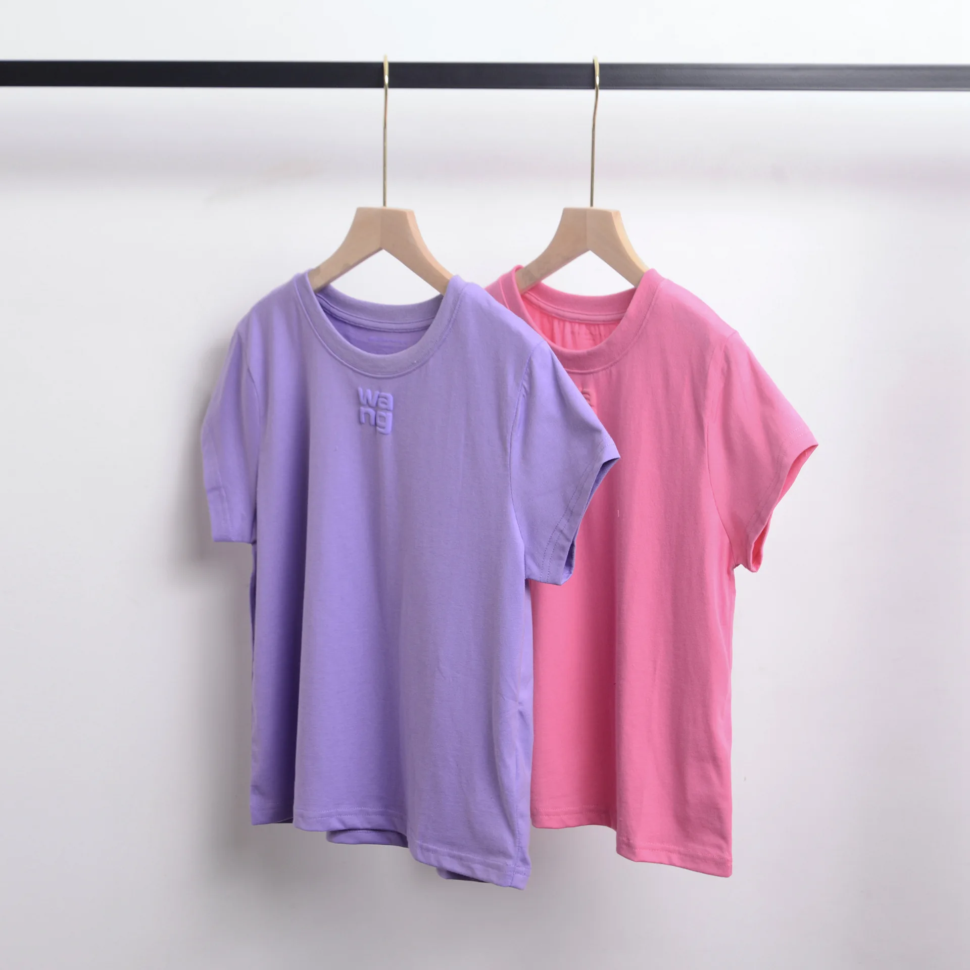 

2023 summer women's new solid color round neck top letter gray print short-sleeved all-match T-shirt wang