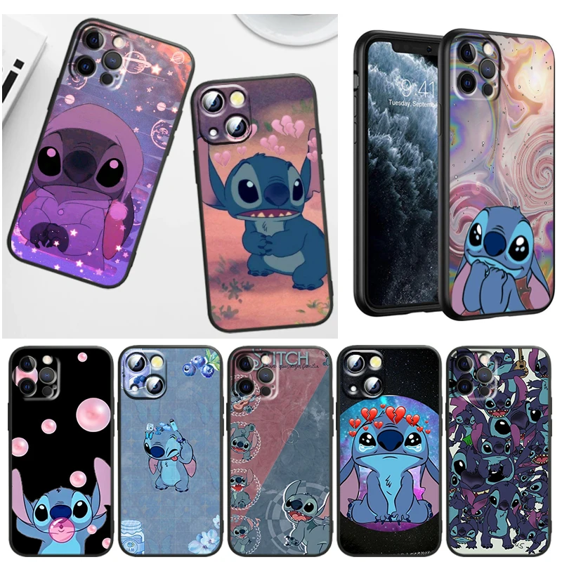 

Disney Cool Stitch For iPhone 14 13 12 11 Pro Max Mini XS Max X XR 7 8 Plus 5S Silicone Black Shell Phone Case