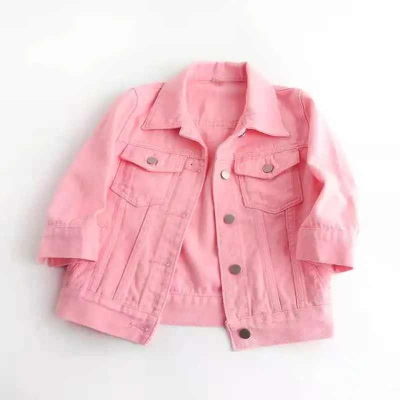 

Женская джинсовая куртка, розовая однотонная короткая куртка из денима с рукавом три четверти, весна-лето