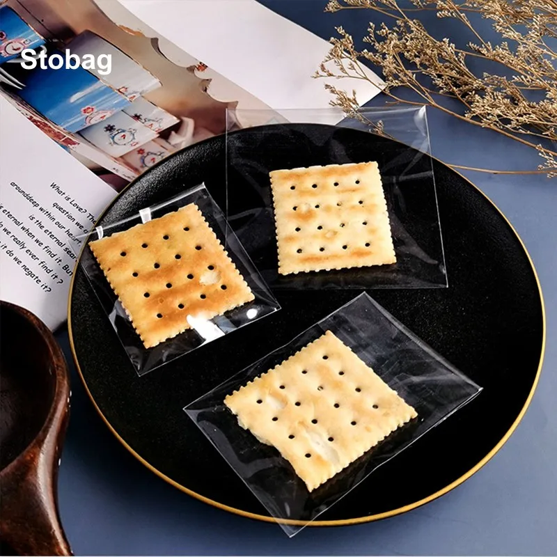 

StoBag 100pcs Plastic Cookies Candy Packaging Bags Self-adhesive Clear Sealed Small Baking Biscuit DIY Handmade Favors Party