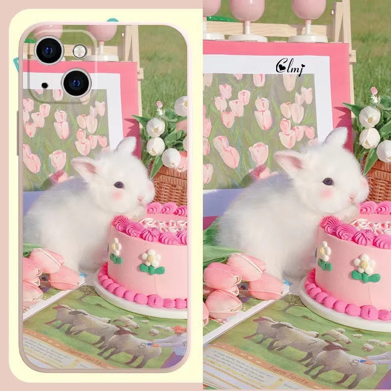 

Clmj Cute Cartoon Rabbit Cake Phone Case For iPhone 11 12 Mini 13 Pro Max 7 8 Plus Se 2020 X XR XS Max Silicone Protective Cover