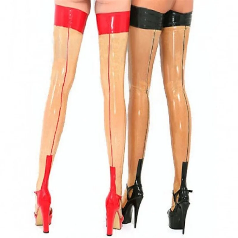 Латексные чулки Gummi с резиновым задним швом до бедра индивидуальные 0 4 мм