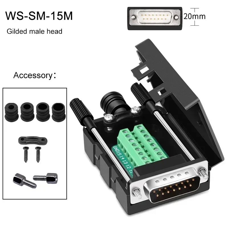 

Разъем DB15 с 4 шт. хвостовой втулкой, без пайки, промышленный 2-рядный разъем, 15-контактный разъем «папа-мама», клеммный адаптер D-SUB