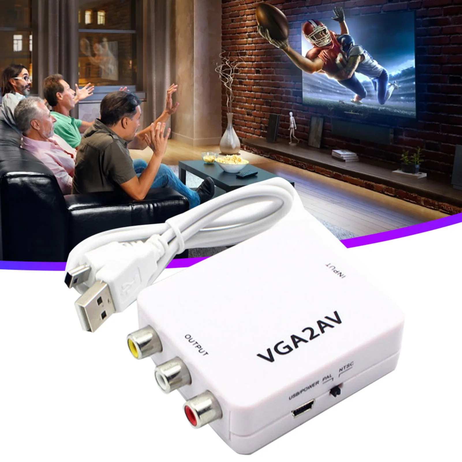 

Mini HD AV2VGA Video Digital Converter Box with 3.5mm Audio AV RCA CVBS to VGA Video HDTV Adapter Conversor Box with USB Cable