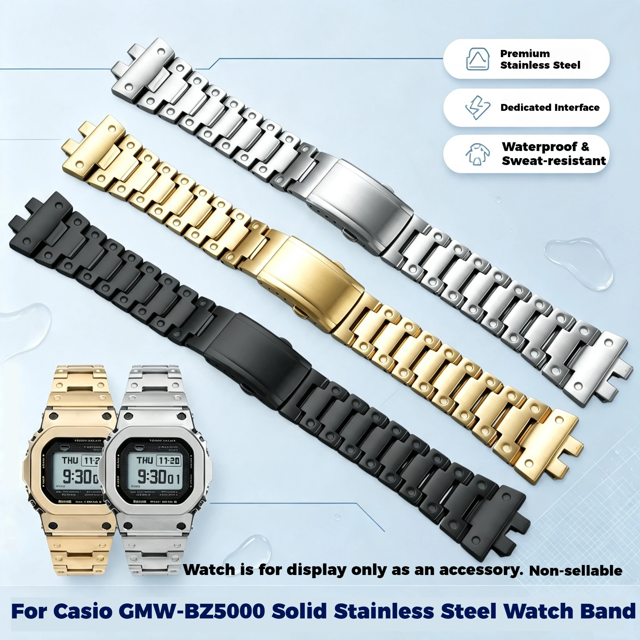 Фото Ремешок для часов из нержавеющей стали для CASIO G-SHOCK GMW-B5000 GMW-BZ5000, металлический браслет, модифицированный комплект GM-B2100, цепочка для часов, мужской ремешок. №1