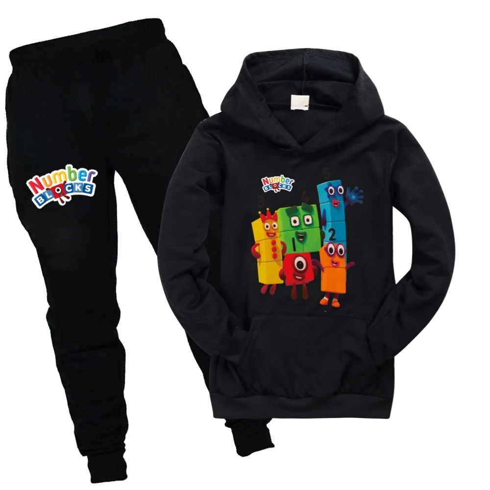 Number Blocks Clothes Kids Hooded Casual Sweatshirts+Pants 2pcs Sets Girls Pocket Hoodies Baby Boy Tracksuit Children's Clothing