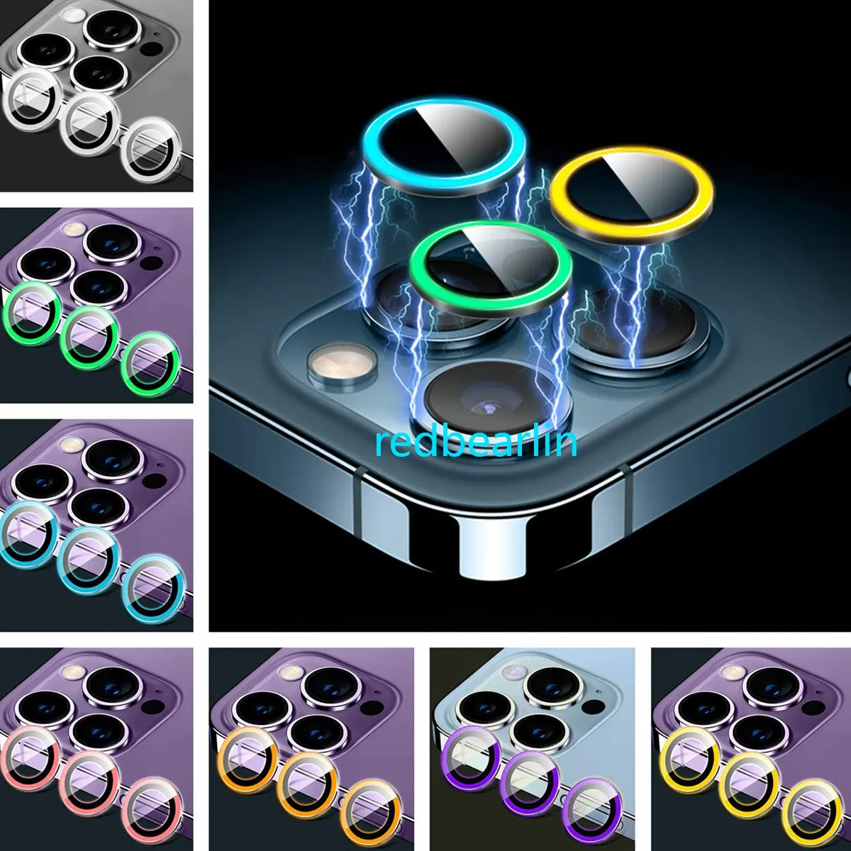 100pcs Luminous Camera Lens Protector For iPhone 12 11 13 14 Pro Max Camera lens Screen Protectors Tempered Glass Cover Sticker