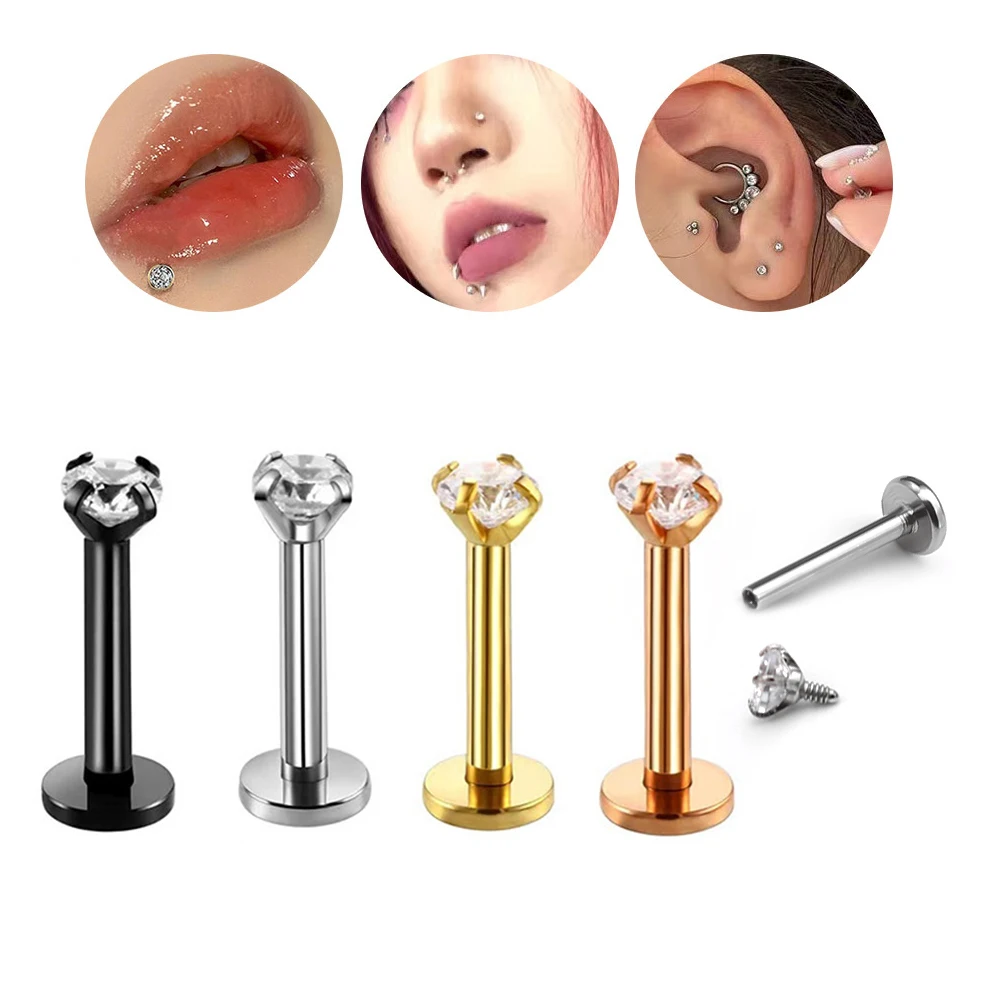 

Серьги-гвоздики из нержавеющей стали для пирсинга губ с фианитом