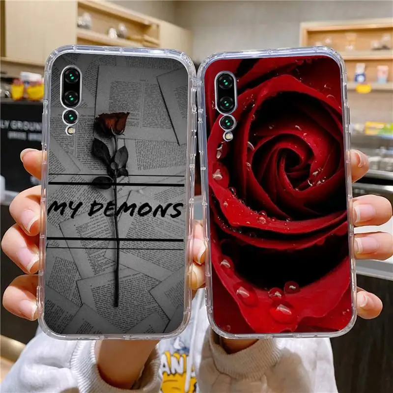 

Red Roses Flower Phone Case For Xiaomi 11 Redmi Note 11pro5G 8T 9A 9S 12S K30 10T Pro Ultra K40pro Transparent Case