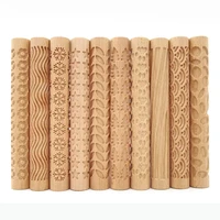 wood texture mud roller pottery art clay roll wood carving pottery embossed pattern rod mud roll rolling pin diy ceramic tool