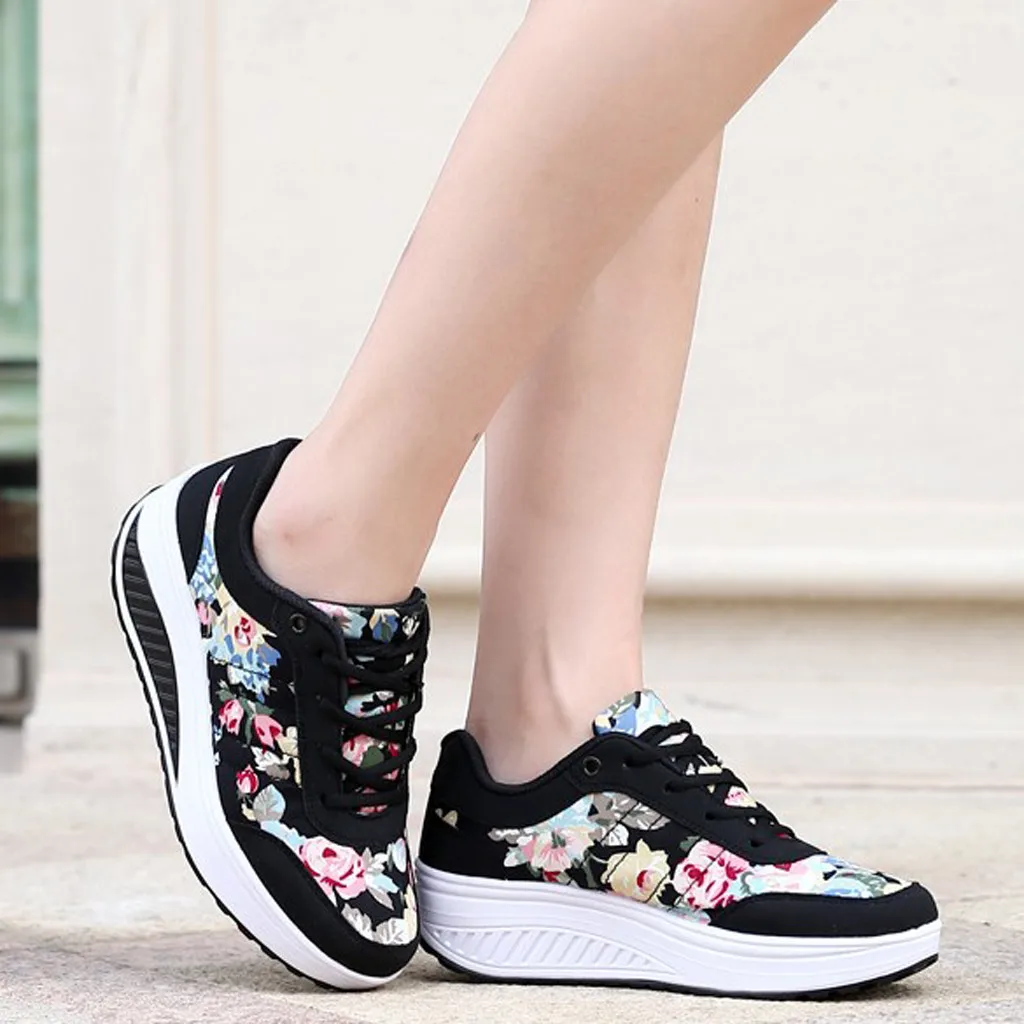 

New 2022 Running Sneakers Women Fashion Print Wedge Platform Shoes Woman Casual Sport Mesh Breathable Shoes Zapatillas Mujer