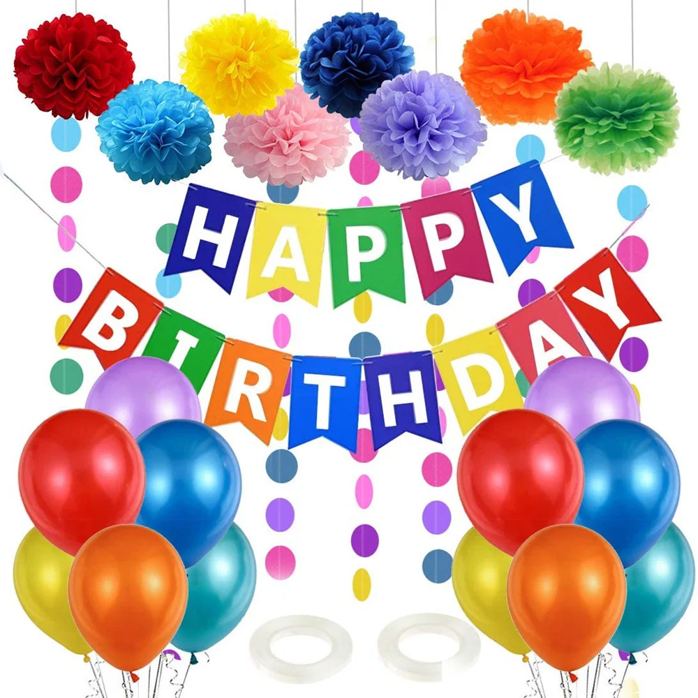 

1 set Happy Birthday Letter Banner blue pink colorful balloons baby shower Birthday Party Decorations Kids Gifts Party supplies