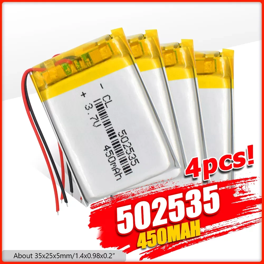 

1/2/4 Pieces Lithium Ion Polymer 502535 Battery 3.7v 450mAh Lithium Battery For MP4 MP5 GPS PSP Smart Watch Driving Recorder