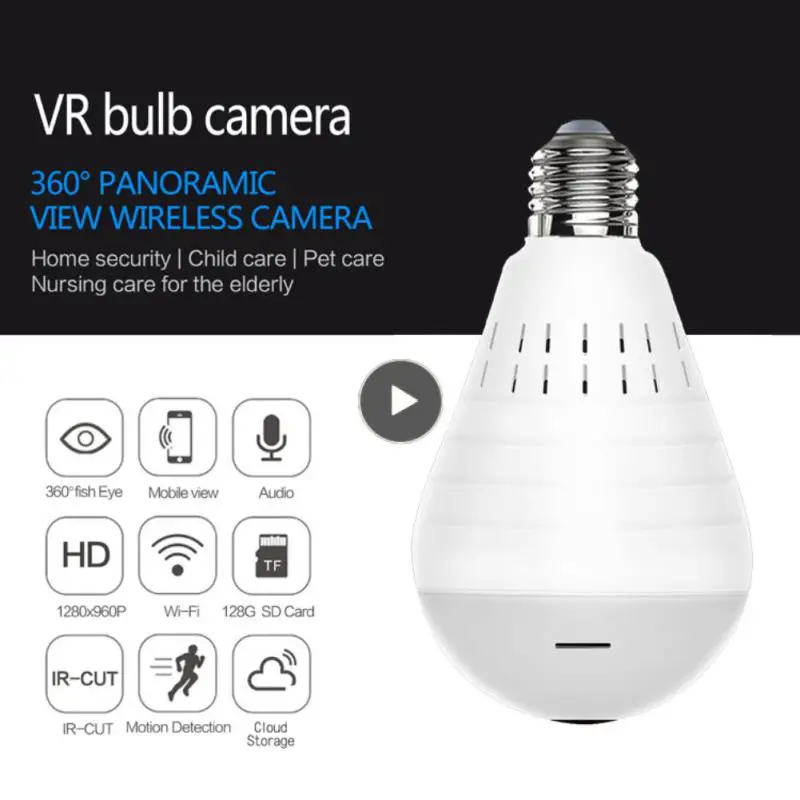 

360 Degree Two Way Audio Full Color Wireless Security Video Surveillance Wifi Fisheye Bulb Surveillance Camera Monitor