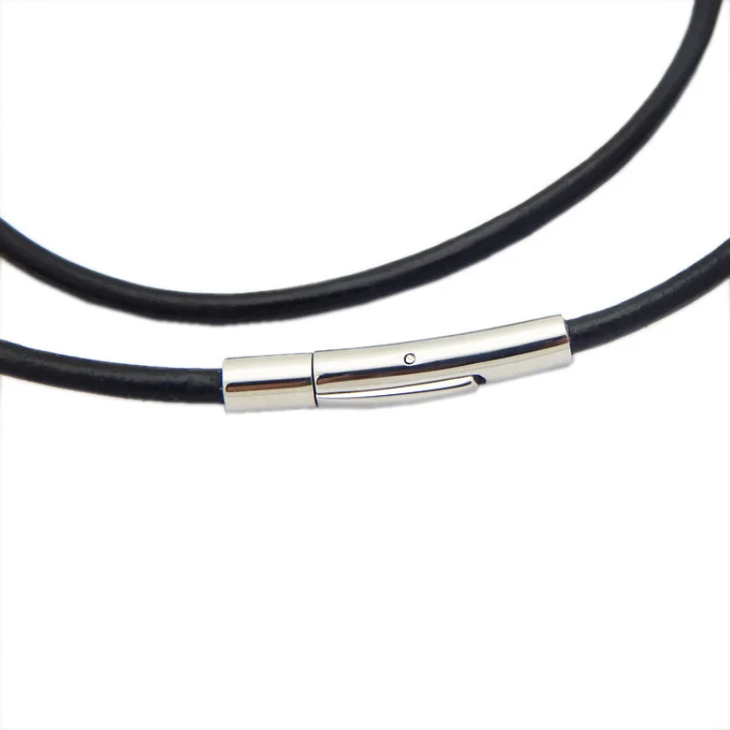 2MM/3MM/4MM/5MM Schwarz Farbe Leder Halsketten Für Frauen Männer seil Kette Edelstahl Magnetische Verschluss Schmuck – Detail 3