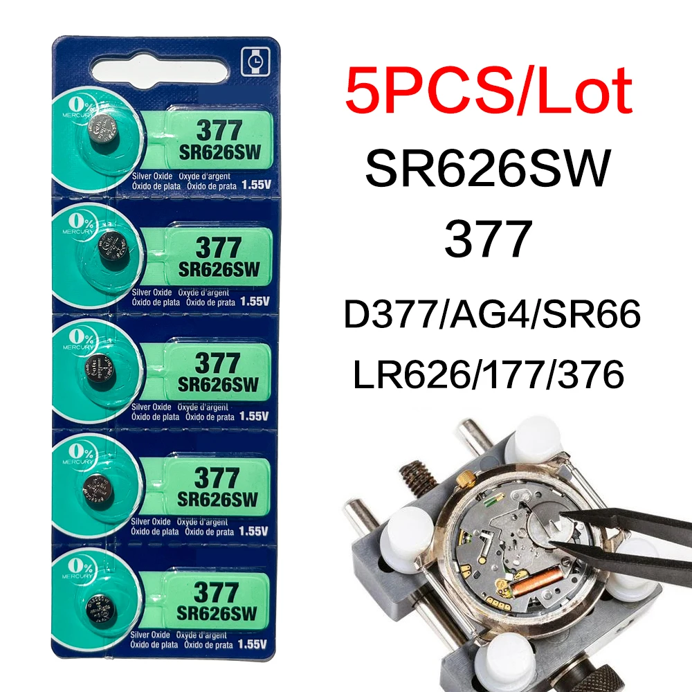 

5PCS Original SR626SW 377 Quartz Watch Battery Batteries For Wrist Watch D377/AG4/SR66/LR626/177/376 All Sizes