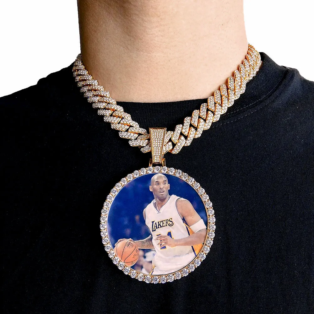 

Gold Custom Made Photo Big Medallions Necklace Pendant Iced Out Cuban Men Hip Hop Picture Jewelry Gift Can Free Custom Logo