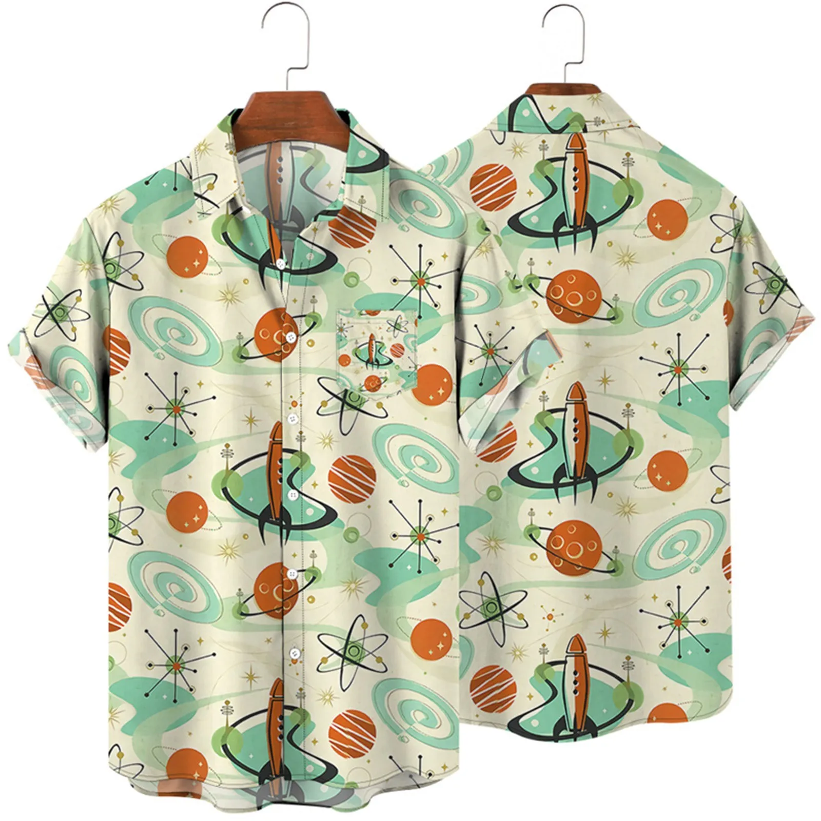 

Mens Printed Hawaiian Shirts Short Sleeve Button Down Beach Shirts Jumpsuit with Hood Men