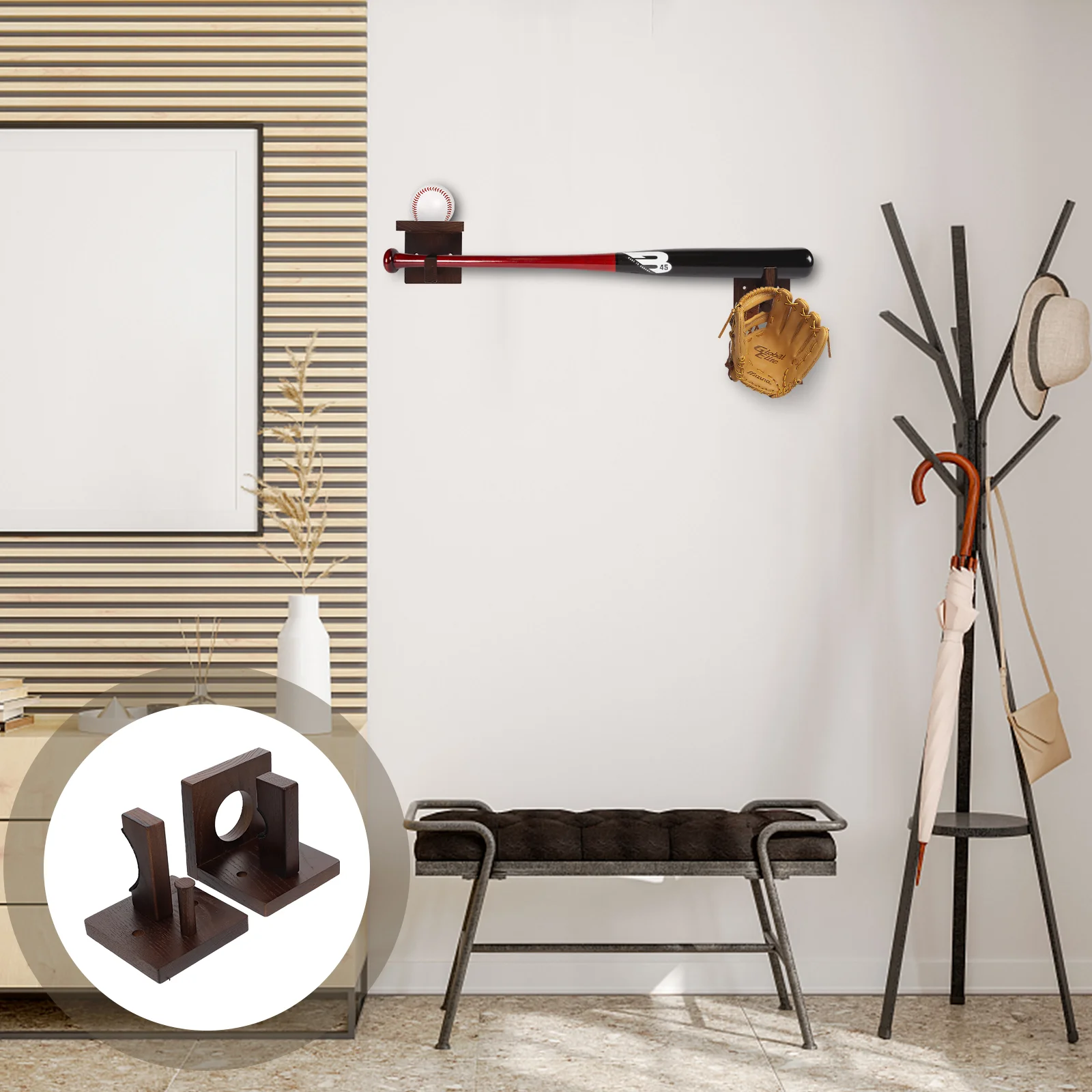 

1Pair Vertical Bat Display Holder Wall Mount Baseball Bat Shelf Baseball Bat Display Case Hockey Rack