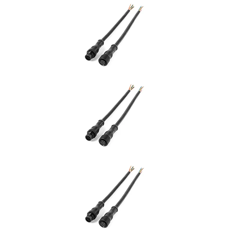 

3X 8 Pin M/F Plug Waterproof Connector Cable Black