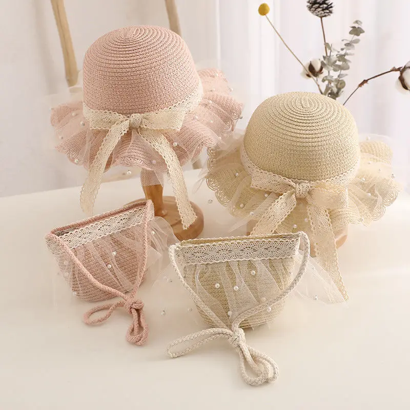 

Girls' Beach Hat Summer New Fashion Straw Hat Bag Set Sun Protection Sun Hat Summer Princess Baby Sunhat