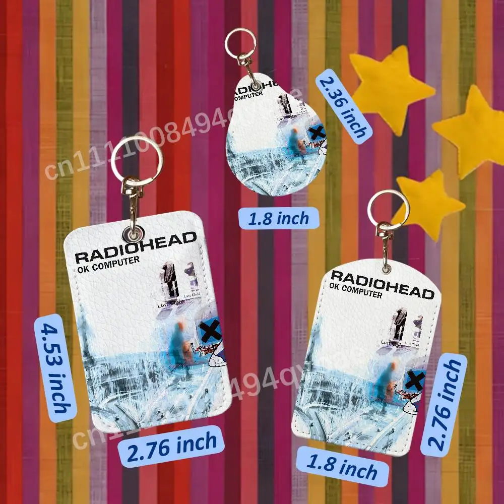 Фото Кожаный чехол для карт R-Radiohead In Rainbows, защита от потери, держатель для карт, брелок, аксессуары, защита от отпечатков пальцев, кольцо для ключей №5