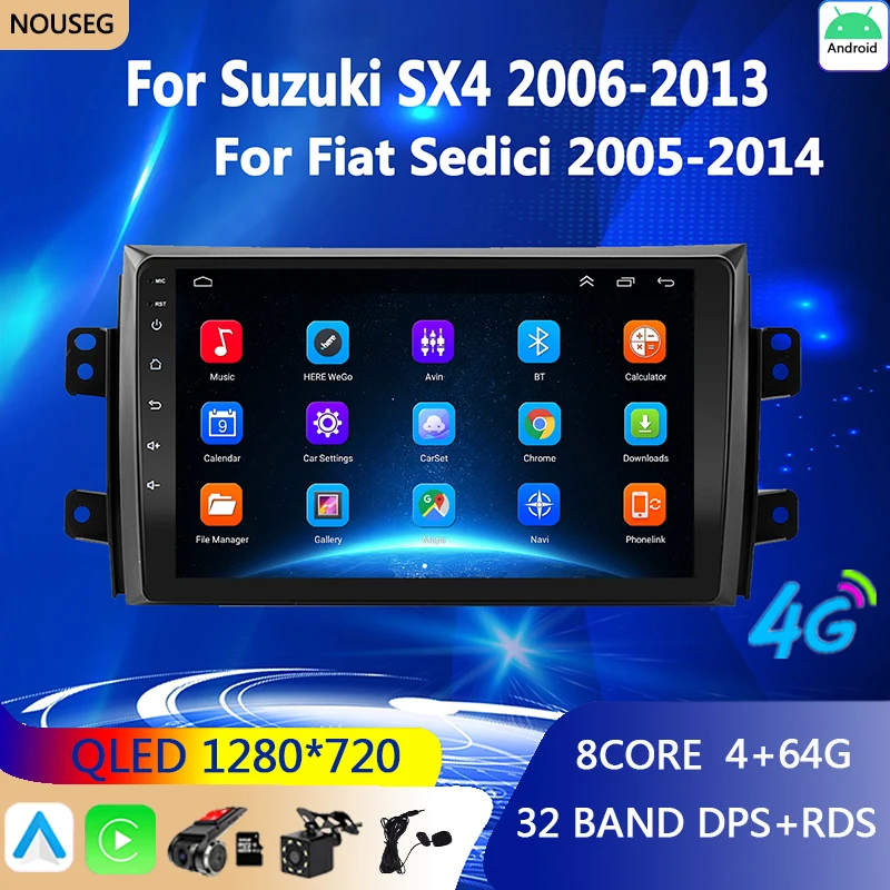 Автомобильный радиоприемник на Android для Suzuki SX4 2006-2013 Fiat Sedici 2005-2014 Carplay 4G