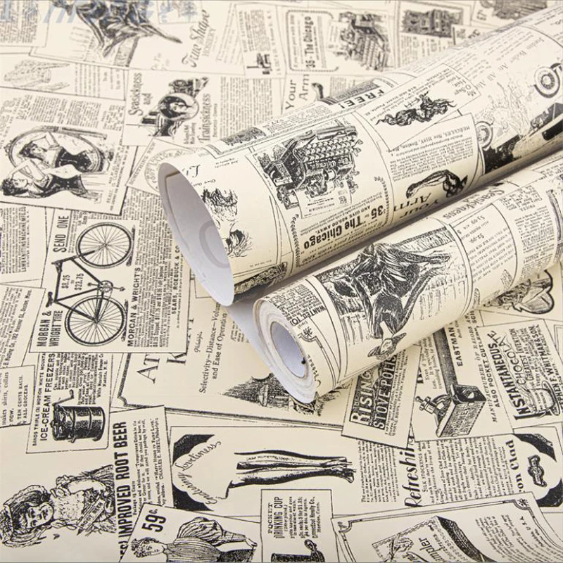 

Liner Newspaper Peel and Stick Wallpaper Home Decor Vintage Self Adhesive Wallpaper Waterproof Vinyl Wall Sticker Shelf Drawer