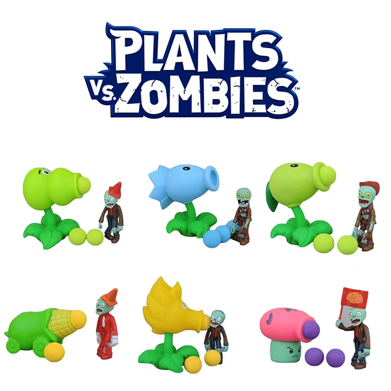 Genuine Plants vs Zombie Series Models Box Set Toys Plant Peashooter Soft Rubber Full Anime Figure Model Doll Kids Toy Gifts