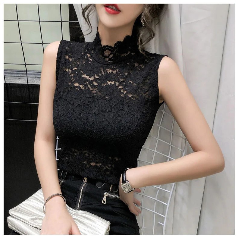 

Sweater New Collar Vest Summer Spring Lace Wear Stand Tops And Women Sleeveless