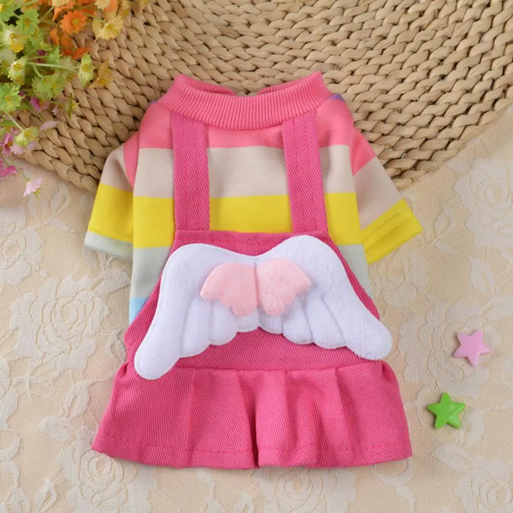 

Lovely Pet Jumpsuit Comfortable Pet Clothes Angel Wings Decor Cute Striped Print Thickened Warm Puppy Kitten Romper Windproof